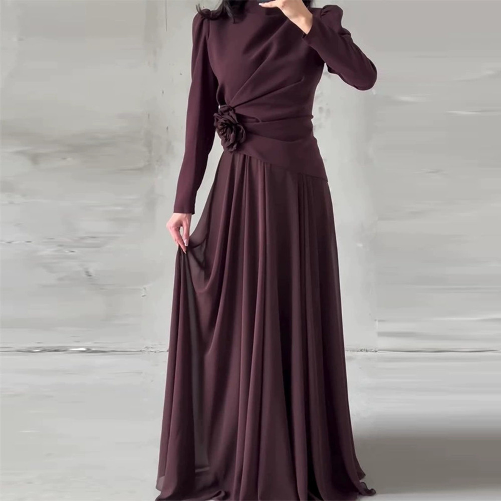 Forever 21 Elegant Coffee 3D Floral Pleated Maxi Dress